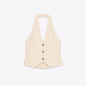 Zara Beige Halter Vest with Buttons